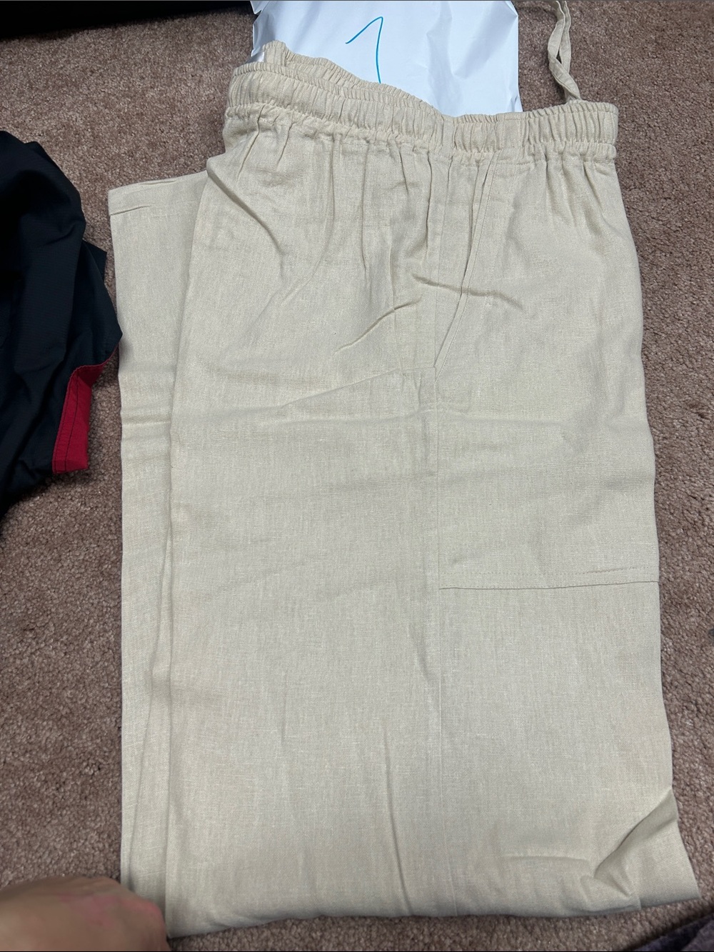 Men's Elastic Waist Linen-Blend Pants - Beige binFlot8